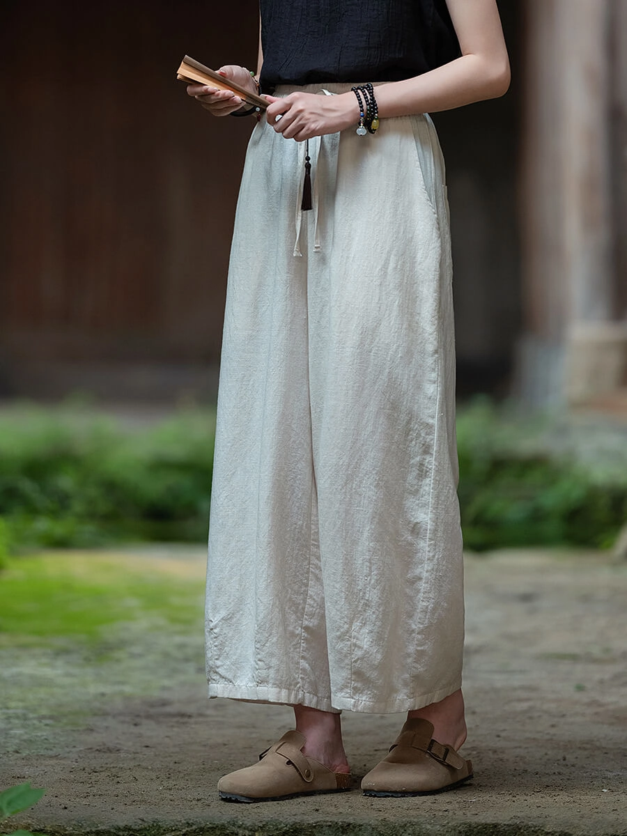 Babakud Women Original Summer New Artistic Linen Straight Pants Soft Feel Comfortable Edge