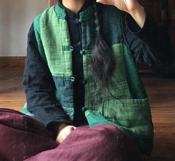 Babakud Women Retro Patchwork Cotton Linen Loose Vest Reinforced Seam Durability Weatherproof Zipper Seals