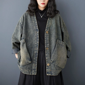 Seamless Technology Multi pockets Babakud Women Spring Retro Vintage Casual Denim Jacket