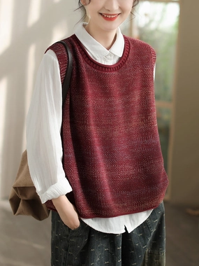 Lightweight Packability Babakud Women Spring Round Neck Sleeveless Knitted Vest