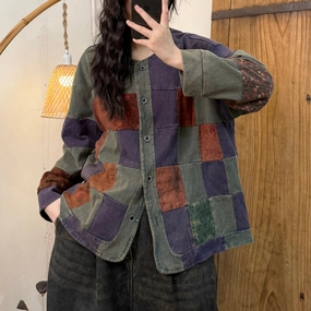 Babakud Women Spring Vintage Patchwork Cotton Jacket Matte Finish Abrasion resistant