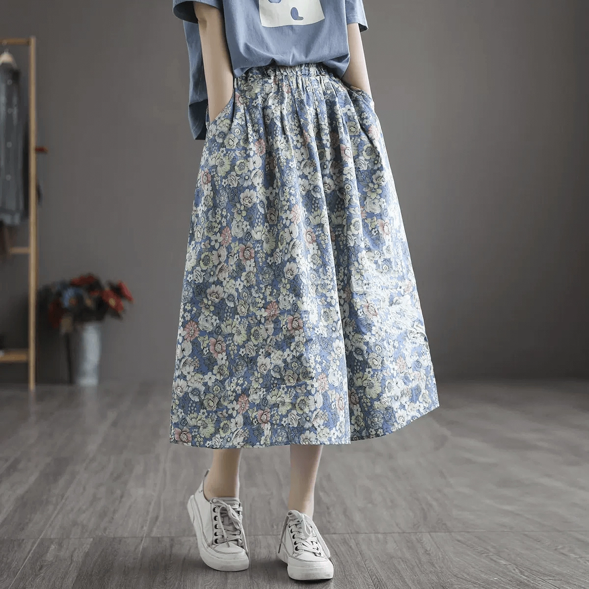 Babakud Women Summer New Cotton Floral A-Line Skirt Breathable Design