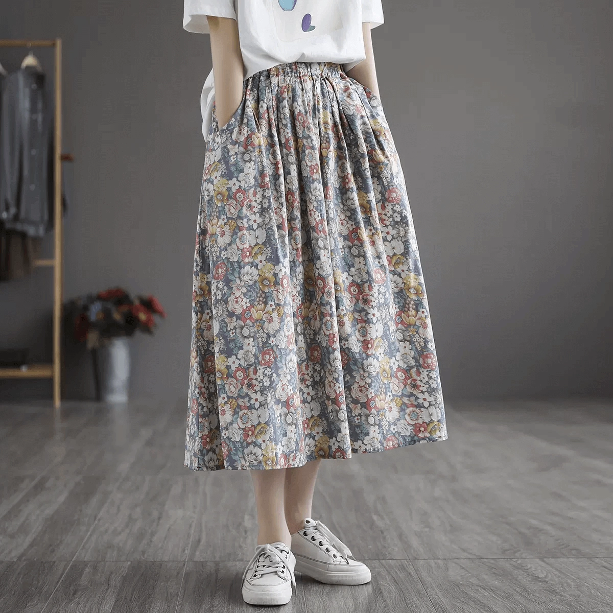 Skin Safe Breathable Texture Babakud Women Summer New Cotton Floral A-Line Skirt