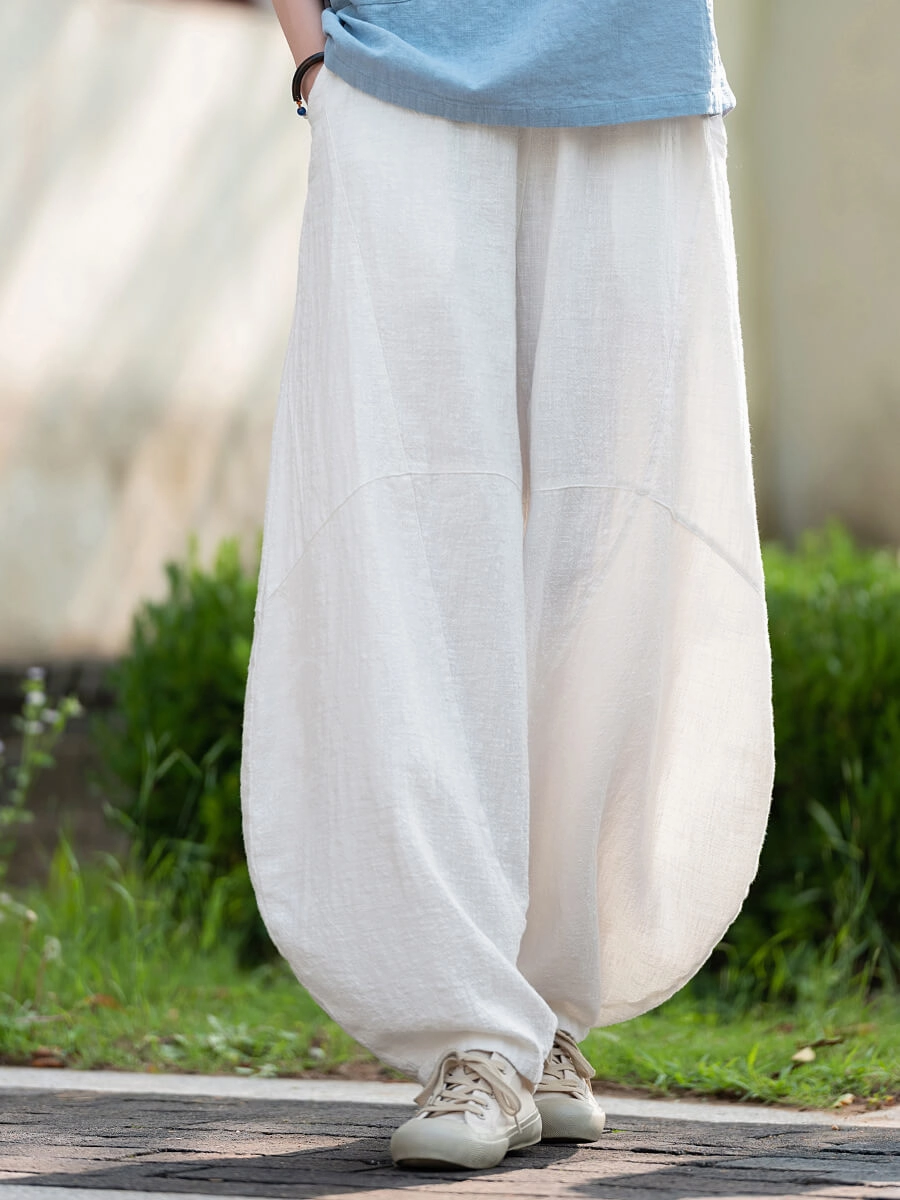 Babakud Women Summer Premium Ramie Lattern Pants Elastic Fit