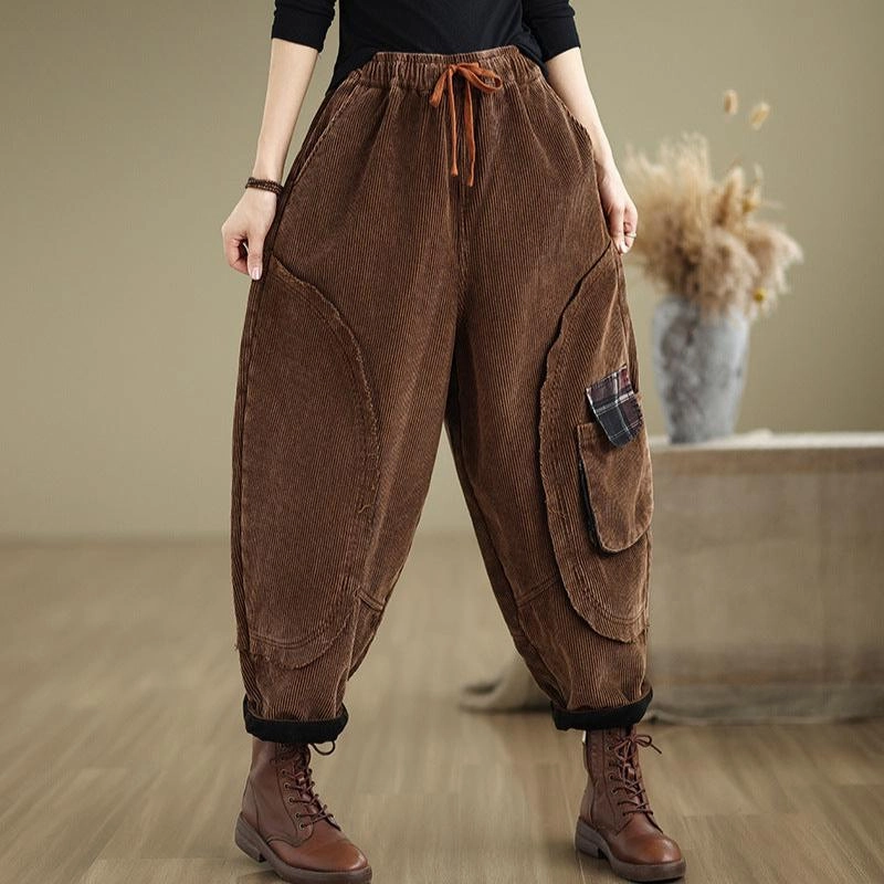 Babakud Women Winter Corduroy Fleece-Lined Casual Cropped Harem Pants Swift Dry
