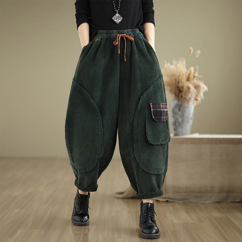Babakud Women Winter Corduroy Fleece-Lined Casual Cropped Harem Pants Sleek Finish Odor Free