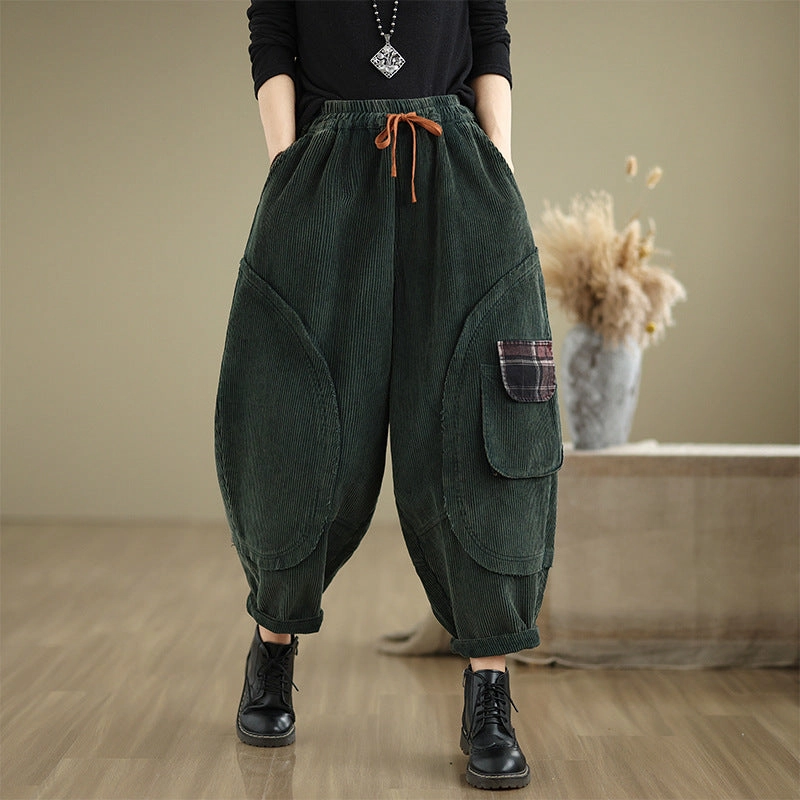 Chafe prevention Babakud Women Winter Corduroy Fleece-Lined Casual Cropped Harem Pants