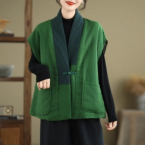 Noise Reducing Fabric Daily Commute Babakud Women Winter Loose Cotton Linen Vest