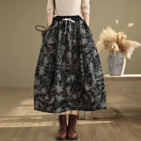 Sleek Finish Comfortable Edge Babakud Women Winter Loose Fit Fleece-Lined Denim A-Line Skirt