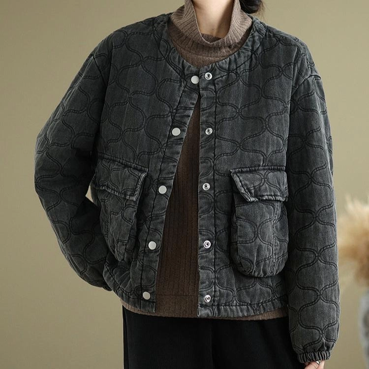 Babakud Women Winter Retro Loose Fit Cotton- Padded Jacket OdorResistantTreatment Recycled Material Construction