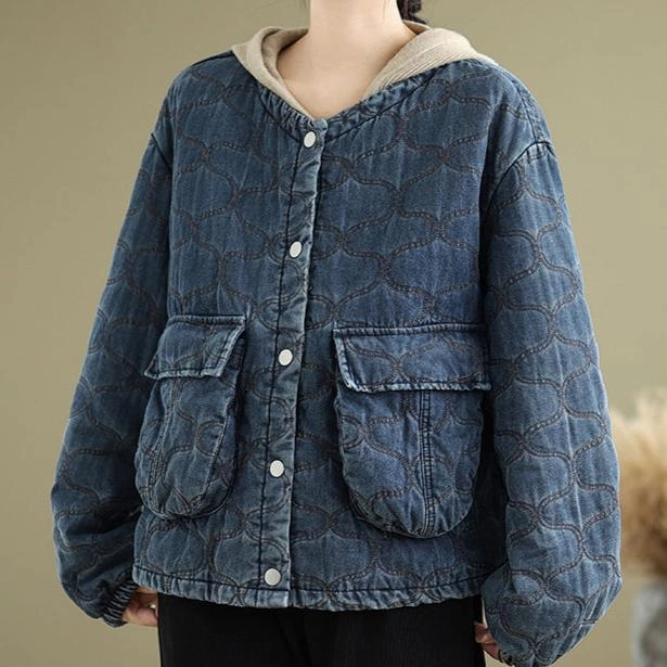 Unisex Casual Fit Cuffs Adjust Babakud Women Winter Retro Loose Fit Cotton- Padded Jacket