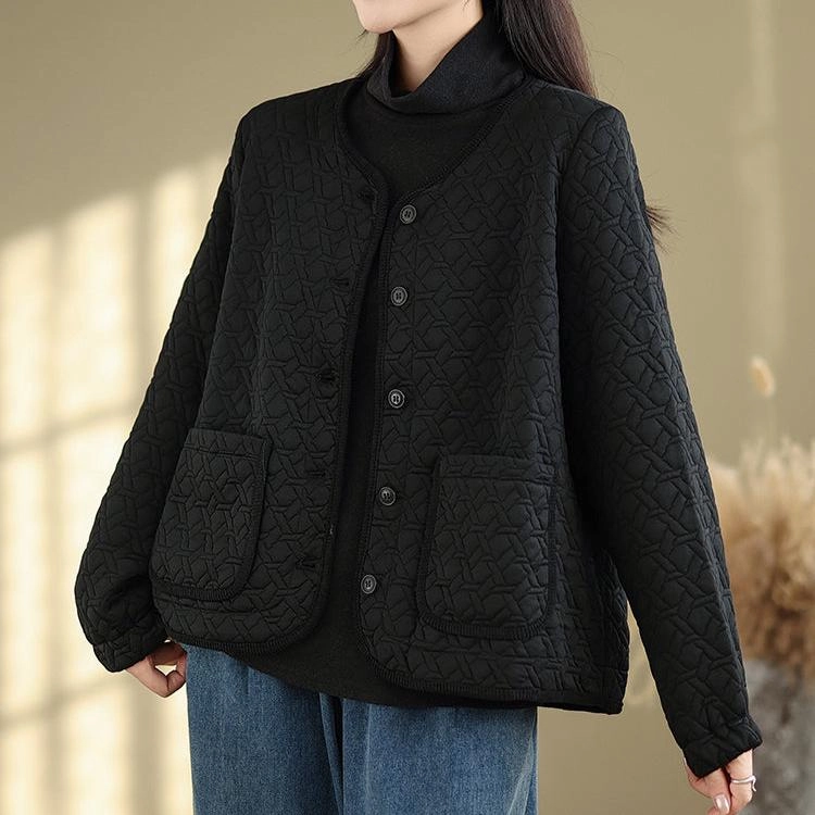 Babakud Women Winter Retro Round Neck Silk- Cotton Quilted Jacket Day To Night