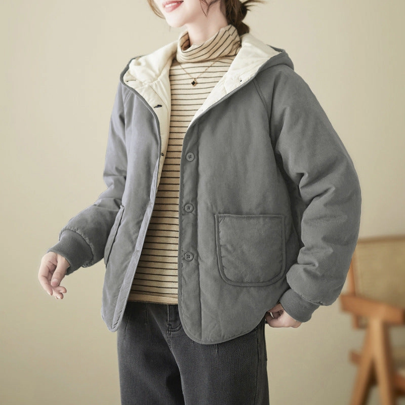 Babakud Women Winter Simple Casual Cotton Hooded Down Jacket Abrasion resistant