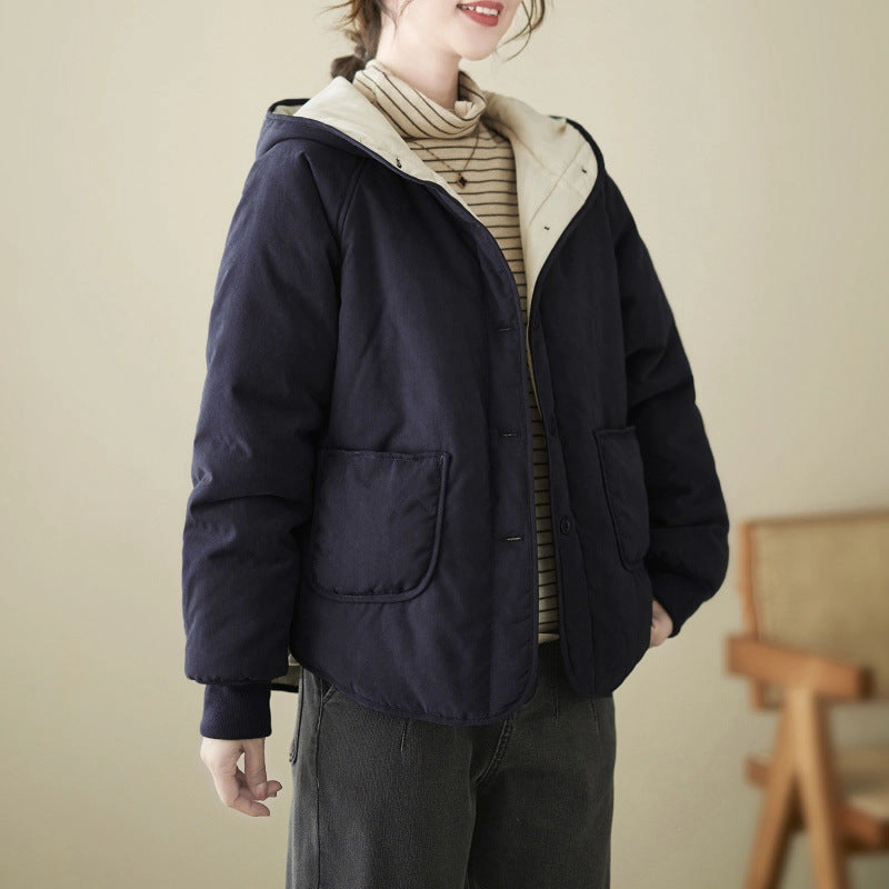 Babakud Women Winter Simple Casual Cotton Hooded Down Jacket Thermal Insulation