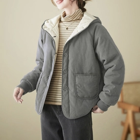 Babakud Women Winter Simple Casual Cotton Hooded Down Jacket Crisp Look