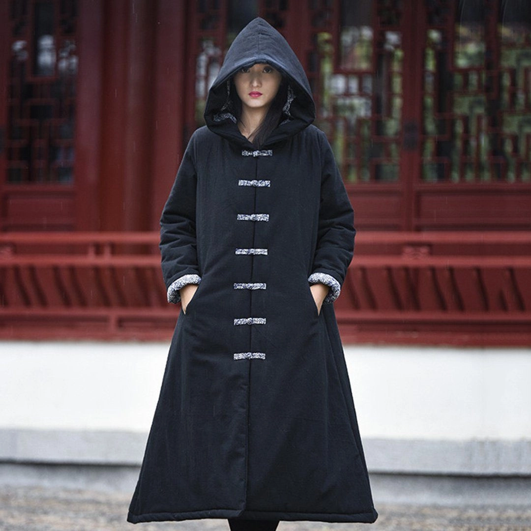PerimeterStructuralBoning Babakud Women Winter Simple Cotton Linen Hooded Quilted Coat