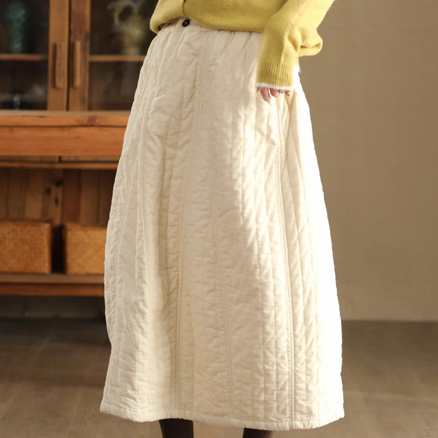 Sturdy Frame No Pinching Babakud Women Winter Soft Cotton Corduroy Quilted A- Line Skirt