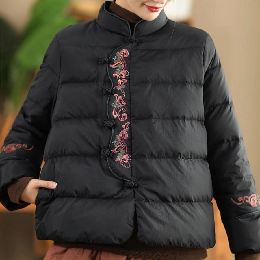 DoubleLayeredCuffs On The Go Layer Babakud Women Winter Vintage Embroidered Warm Puffer Short Jacket
