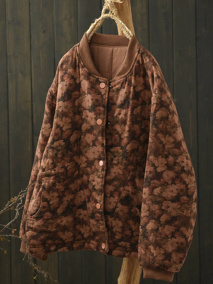 Balanced Insulation Babakud Women Winter Vintage Floral Cotton Padded Quilted Bomber Jacket