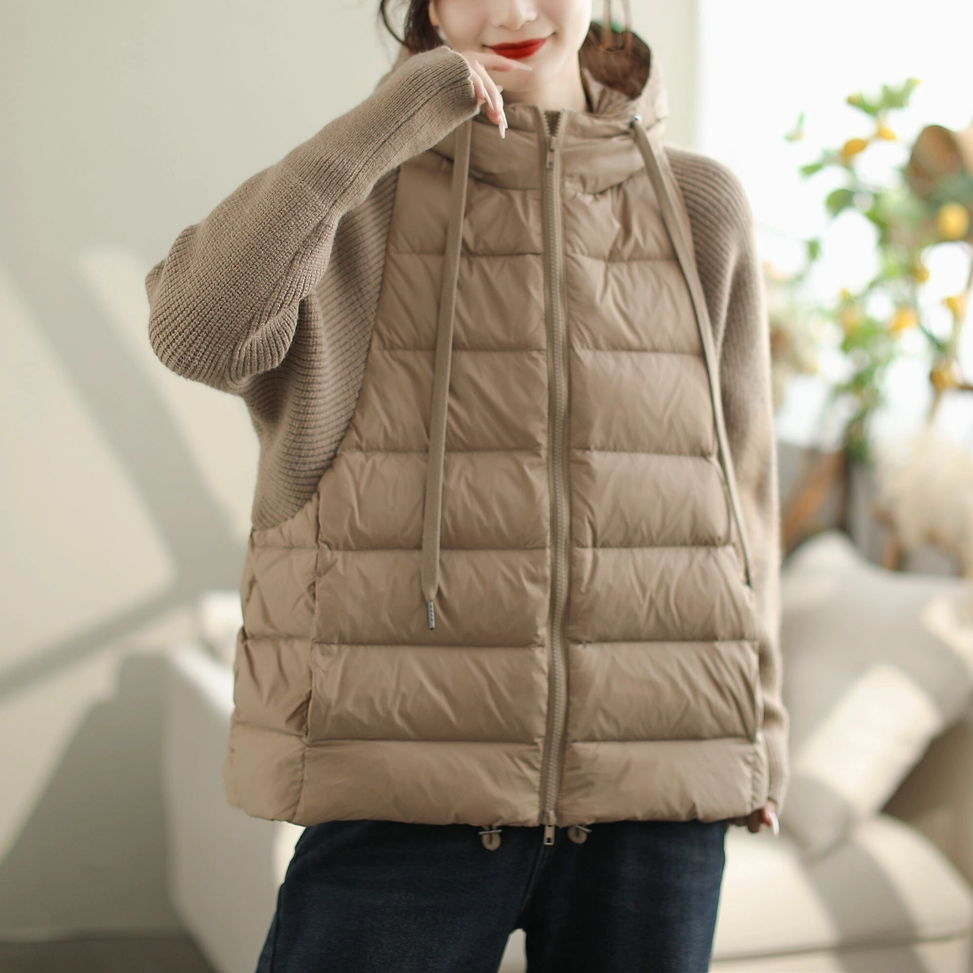 Women Casual Winter Hoodie Loose Down Coat Bonded Hemline FoldableStorageCapability