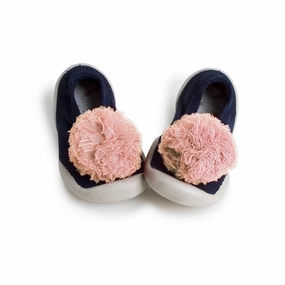 Shock-absorbent arch Anatomical Shape Tech Collegien Kids Girl Ballerines Pompons Tulle Vieux Rose Indoor Warm Slipper Shoes