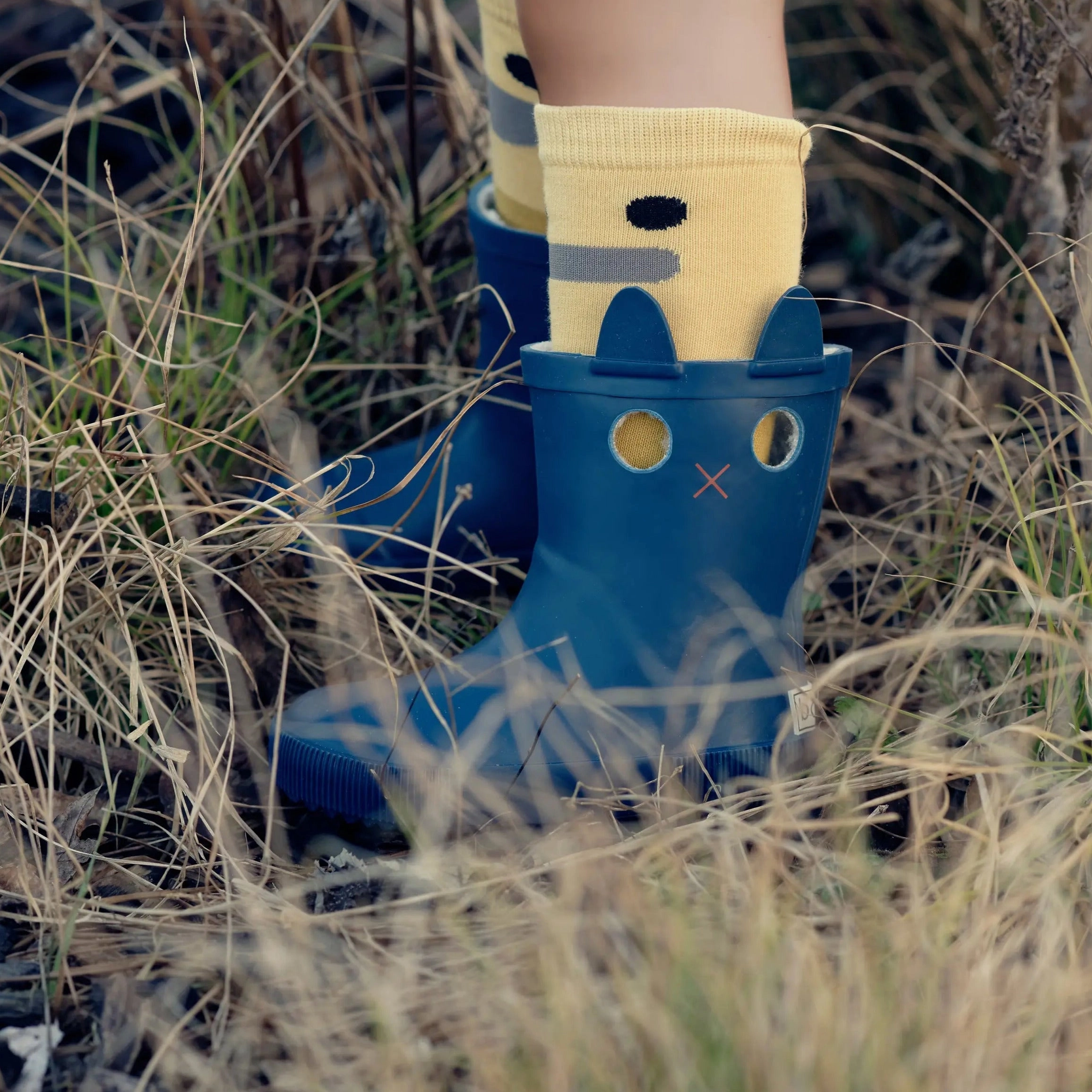 BOXBO Kids LookiCat Blue Winter Rain Boots with Fur padded sole