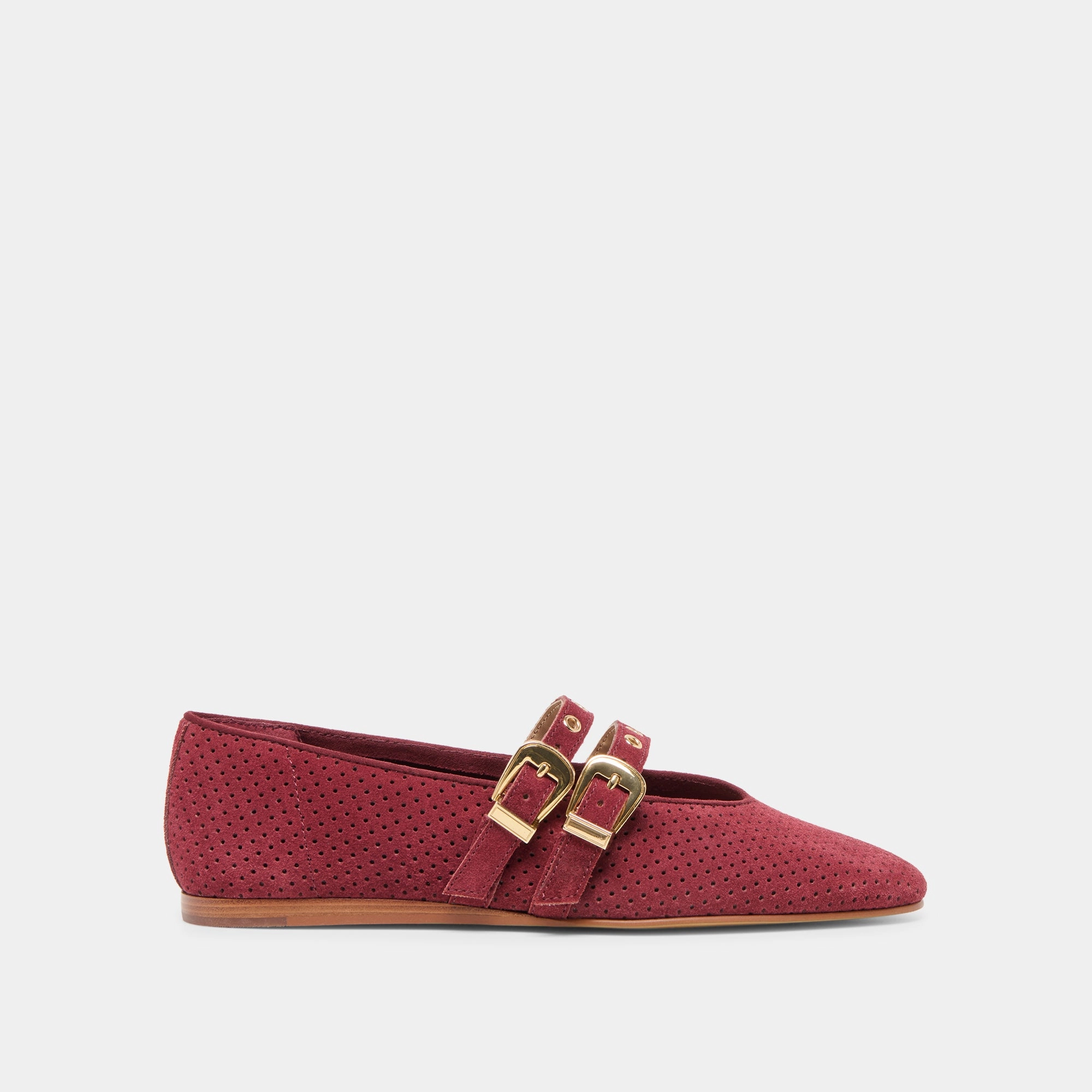 BAYLEE GROMMET BALLET FLATS OXBLOOD PERFORATED SUEDE fun vibe