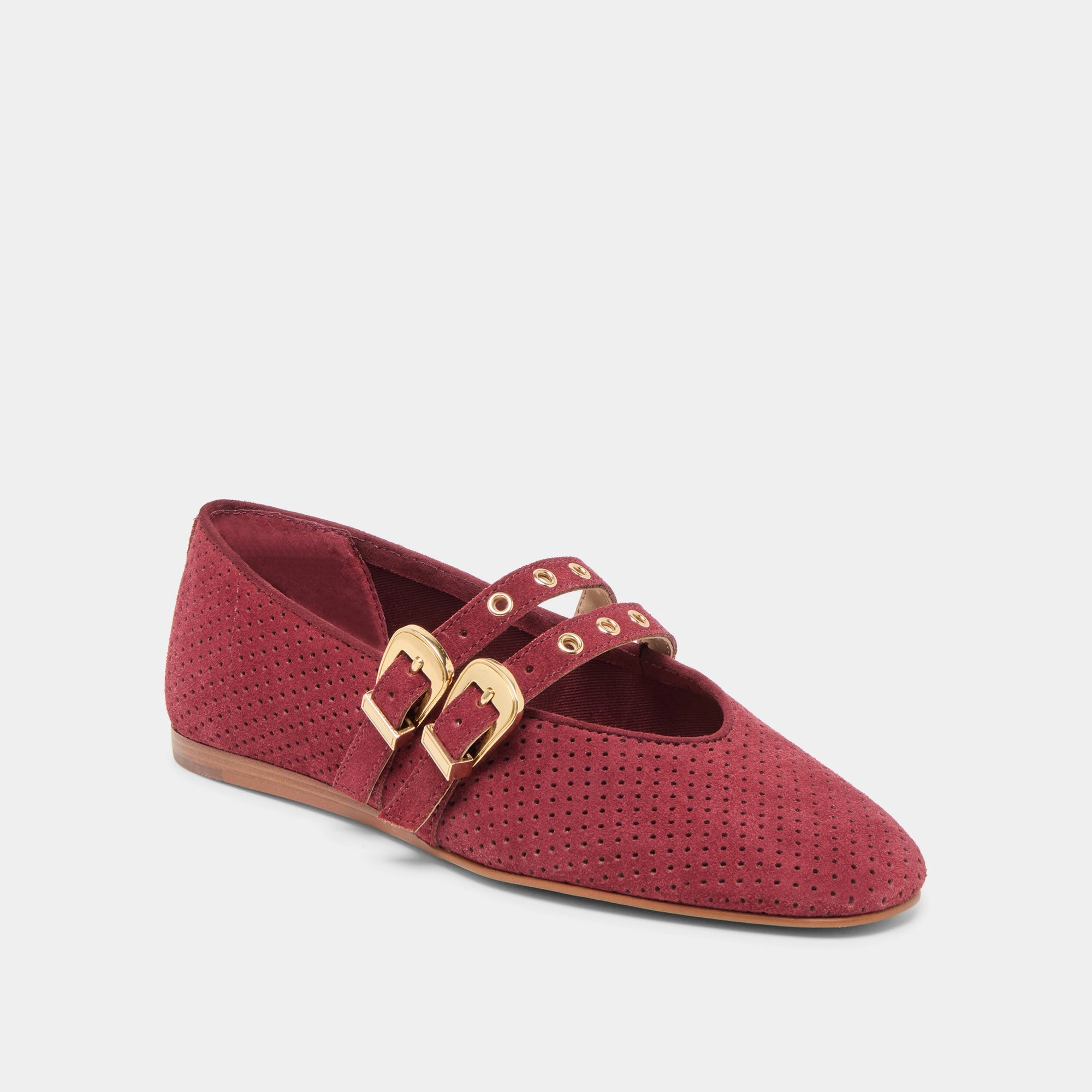 BAYLEE GROMMET BALLET FLATS OXBLOOD PERFORATED SUEDE Elegant Boots