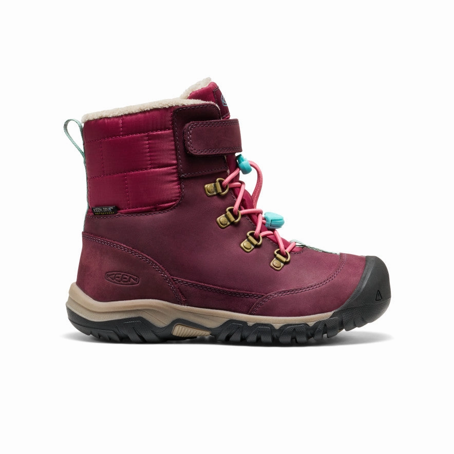 Padded Interior Hiking Trails Big Kids' Kanibou Waterproof Winter Boot  |  Fig/Pink Lemonade