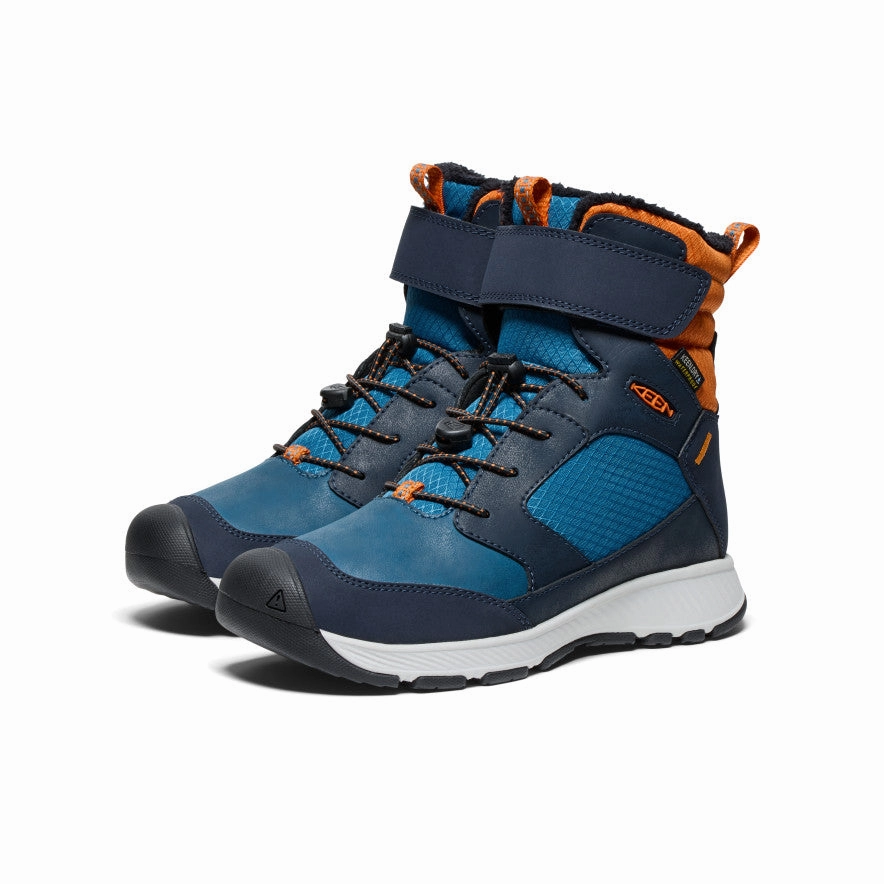 Big Kids' Skua Waterproof Winter Boot  |  Sky Captain/Gold Flame Abrasion-resistant