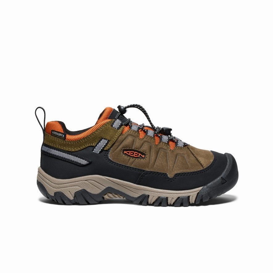 Big Kids' Targhee IV Waterproof Hiking Shoe  |  Dark Olive/Gold Flame Low Profile Cushioning