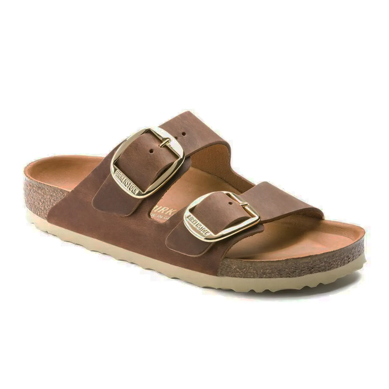 Birkenstock Arizona Big Buckle Slide Sandal (Women) - Cognac Oiled Leather Quiet Mood Coastal Ease