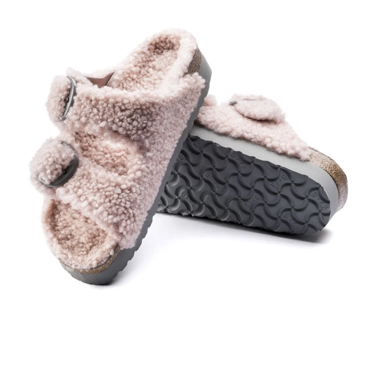 Birkenstock Arizona Big Buckle Slide Sandal (Women) - Teddy Crystal Rose Shearling Clean Touch