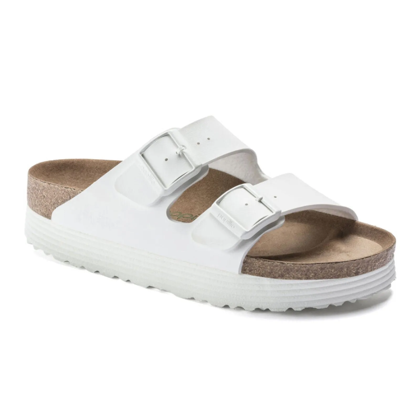 Height Boost Japan Neat Birkenstock Arizona Grooved Vegan Platform Slide Sandal (Women) - White Birko-Flor
