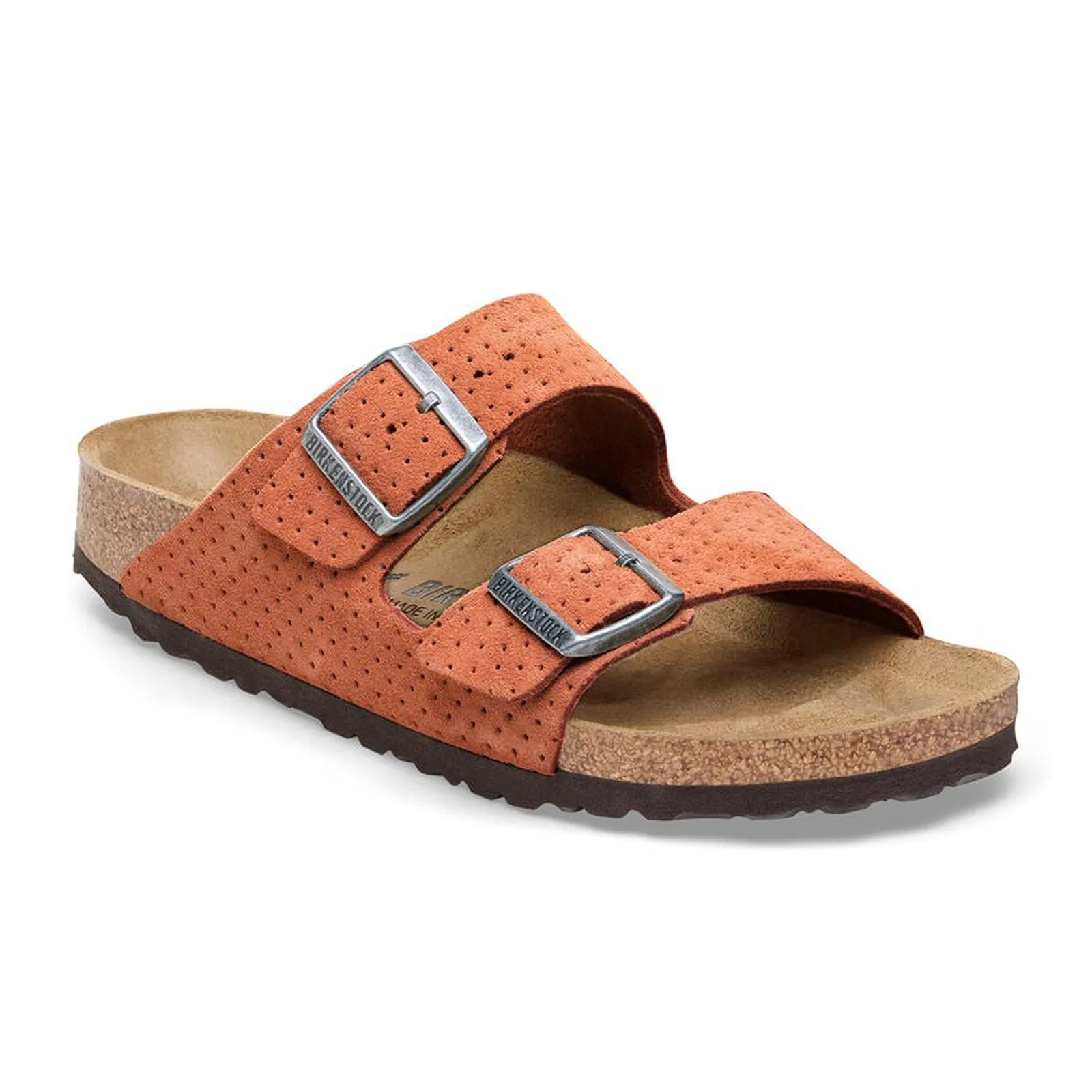 Artisan Made Internal Mobility Birkenstock Arizona Narrow Slide Sandal (Women) - Dotted Burnt Orange Suede