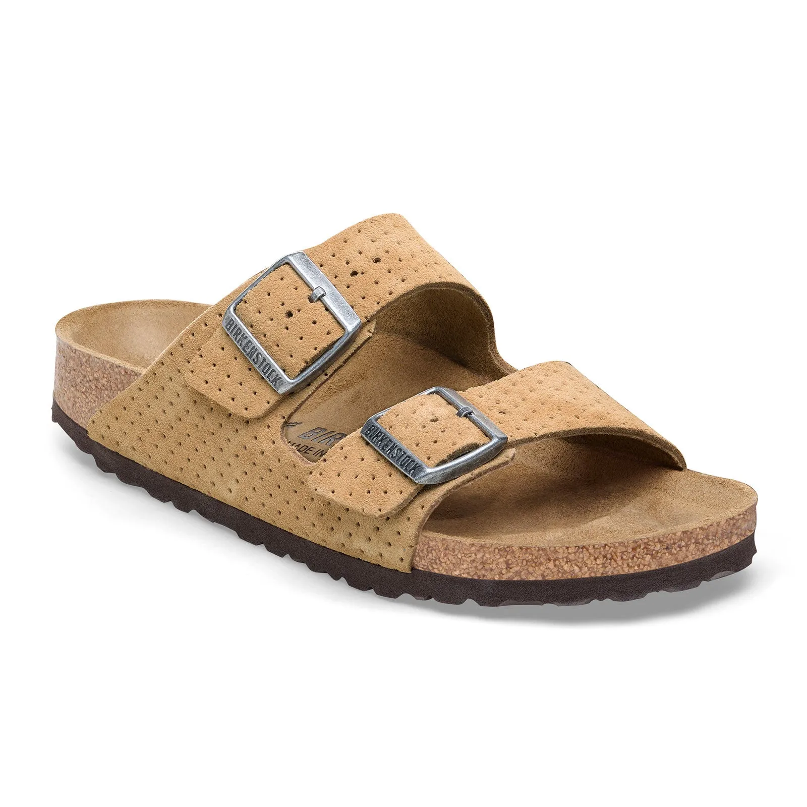Hero Mode Chisel Tip Birkenstock Arizona Narrow Slide Sandal (Women) - Dotted New Beige Suede