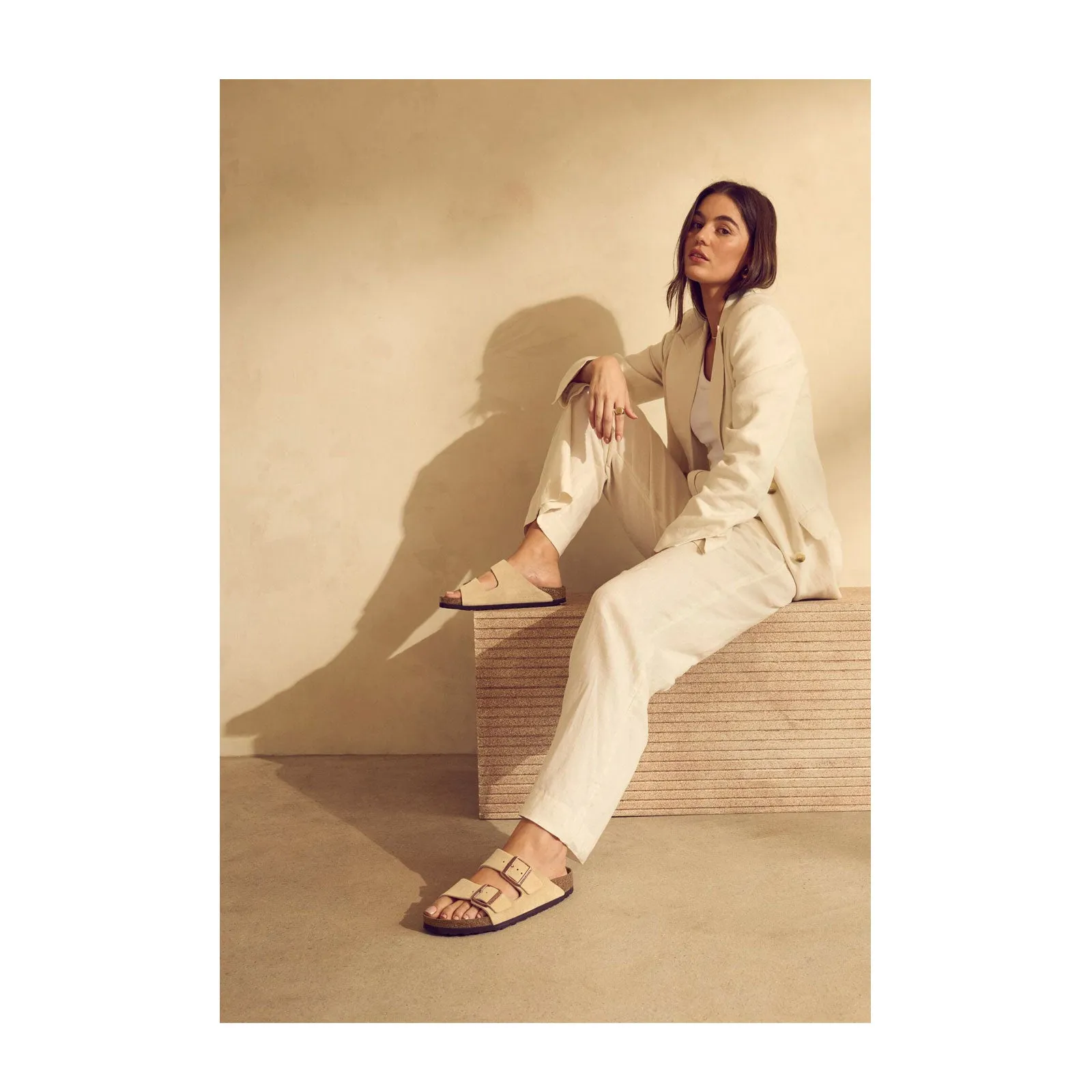 Birkenstock Arizona Narrow Slide Sandal (Women) - Latte Cream Suede Safety Hold Arch Care