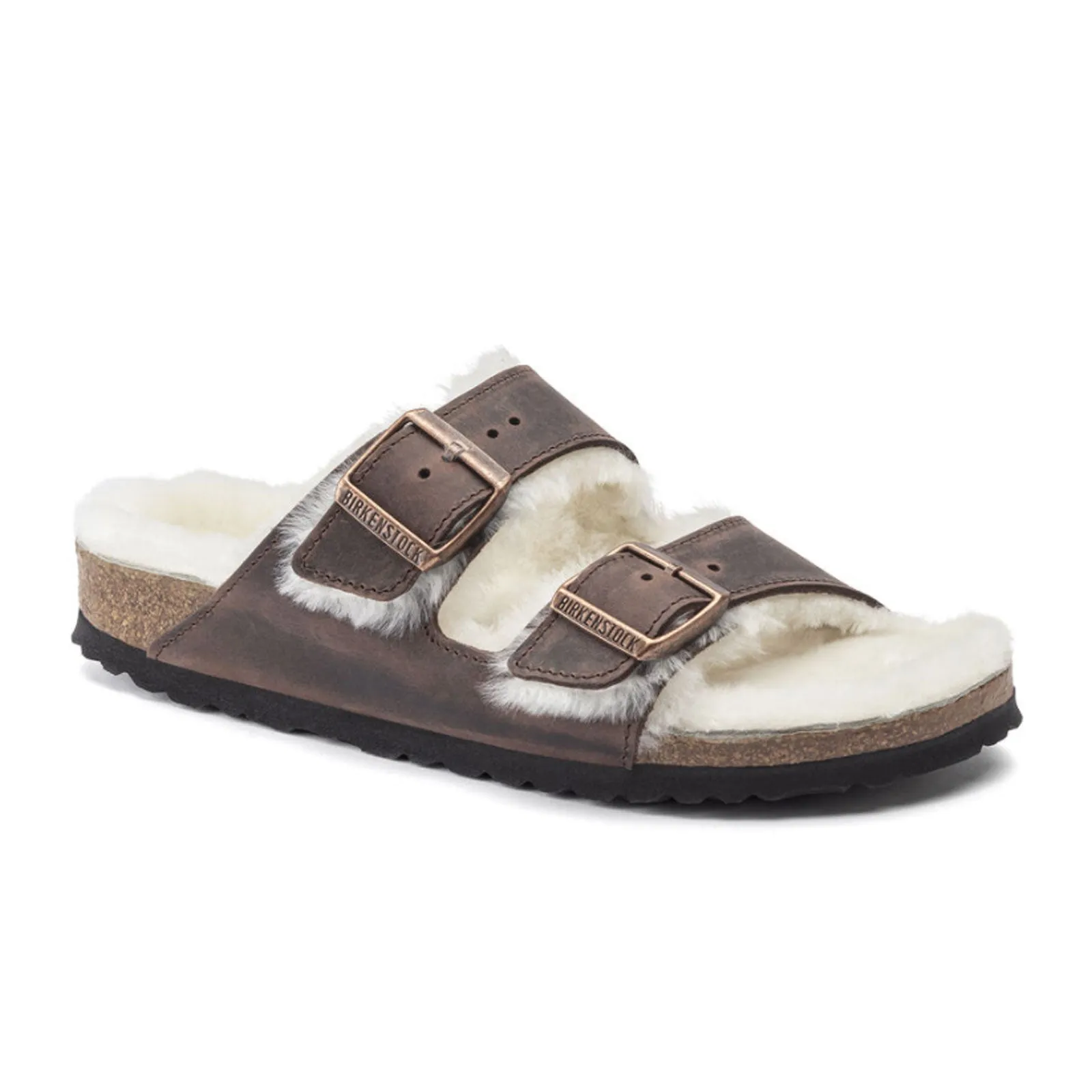 Form Pace Birkenstock Arizona Slide Sandal (Women) - Habana Oiled Leather/Natural Shearling