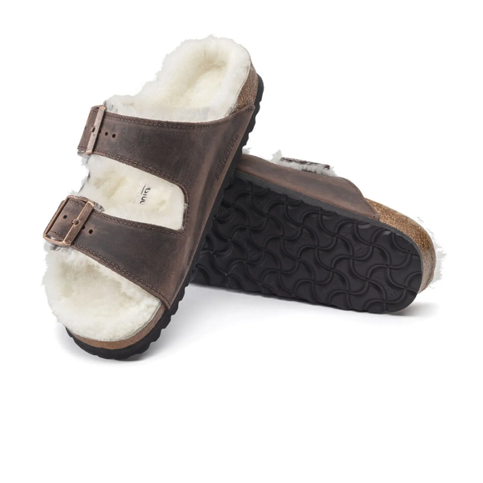 Support Focused Early Commute Birkenstock Arizona Slide Sandal (Women) - Habana Oiled Leather/Natural Shearling