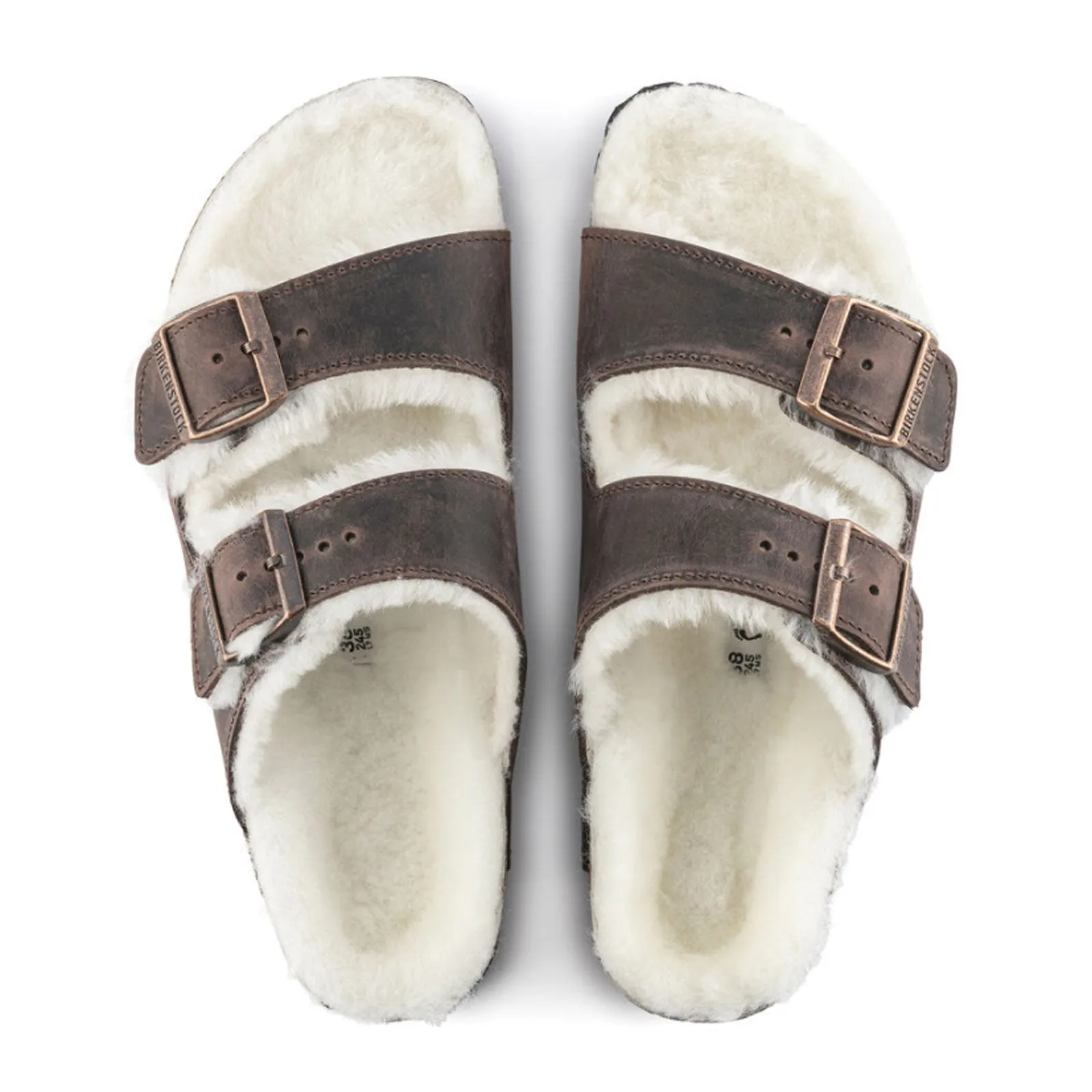 Mobility Ready Classic Build Birkenstock Arizona Slide Sandal (Women) - Habana Oiled Leather/Natural Shearling