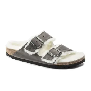 Birkenstock Arizona Slide Sandal (Women) - Iron Nubuck/Natural Shearling Romantic Fit