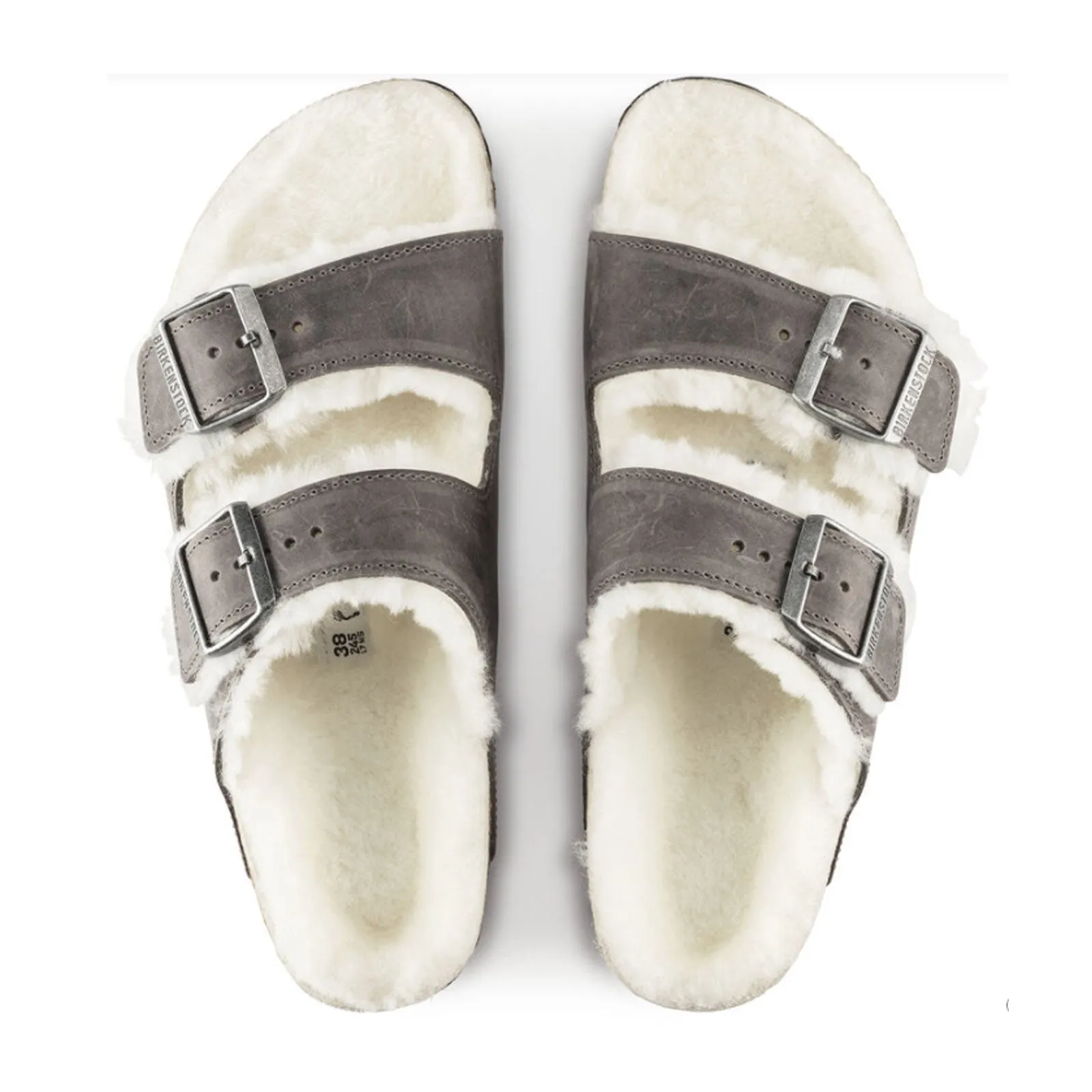 Birkenstock Arizona Slide Sandal (Women) - Iron Nubuck/Natural Shearling Union Shade