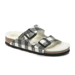 Comfortable Heel Quick Steps Birkenstock Arizona Slide Sandal (Women) - Plaid White Wool/Natural Shearling