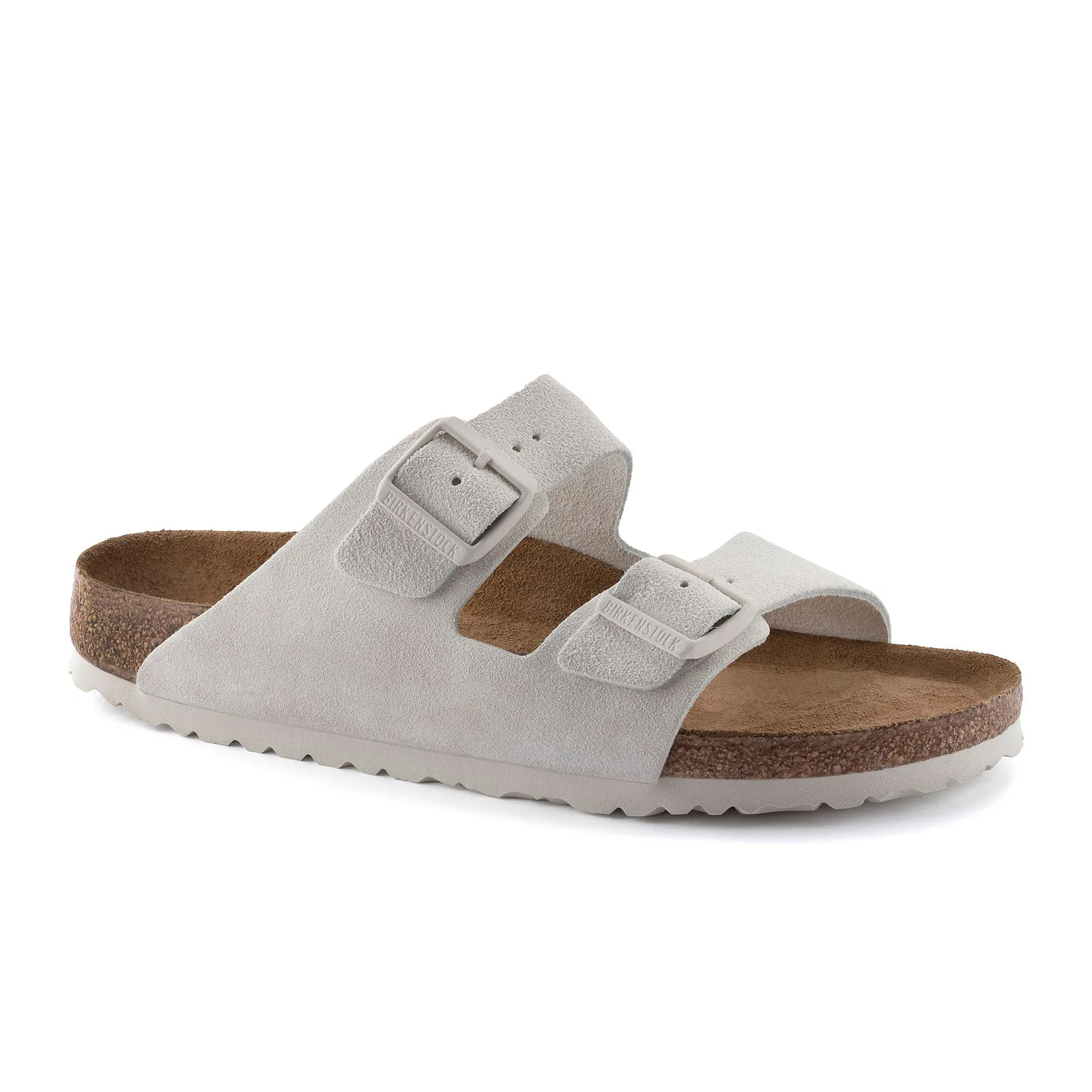 Lounge Meeting Birkenstock Arizona Soft Footbed Narrow Slide Sandal (Women) - Antique White Suede