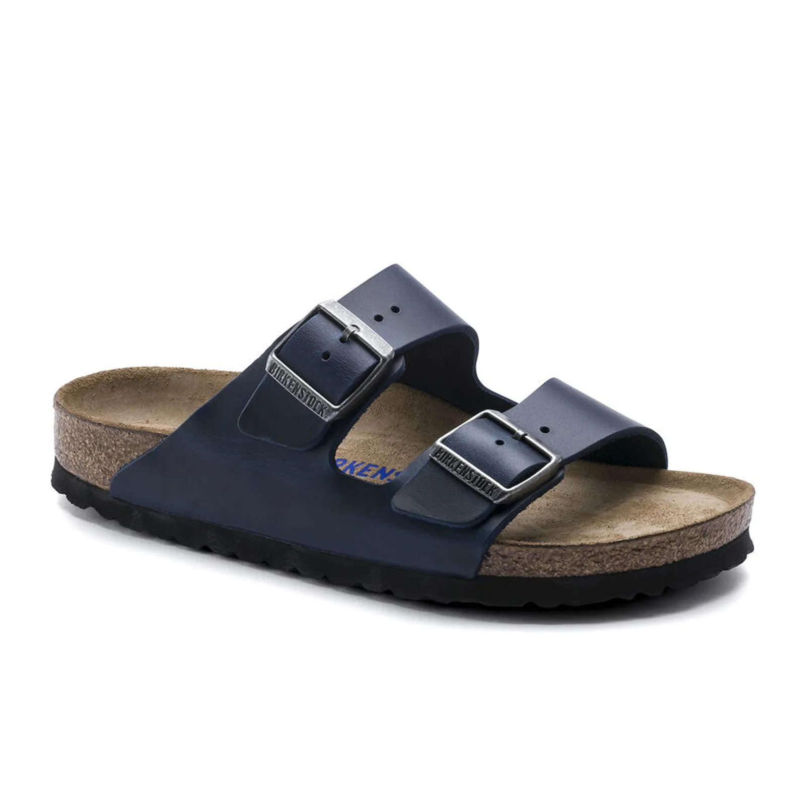 Extra Height Birkenstock Arizona Soft Footbed Narrow Slide Sandal (Women) - Blue Oiled Leather