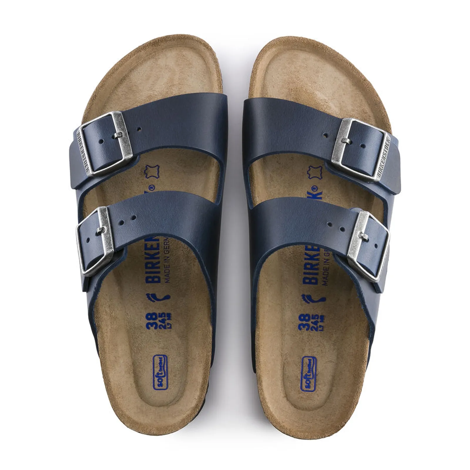 Opulent Edge Dressy Style Birkenstock Arizona Soft Footbed Slide Sandal (Unisex) - Blue Oiled Leather