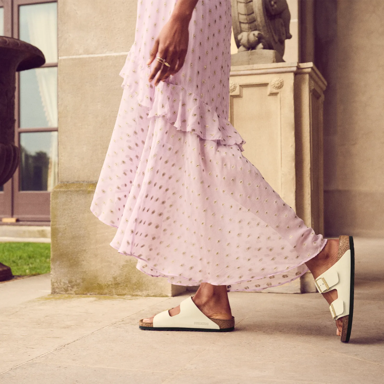 Birkenstock Arizona Soft Footbed Slide Sandal (Women) - Ecru Nubuck Height Aid Secure Grip