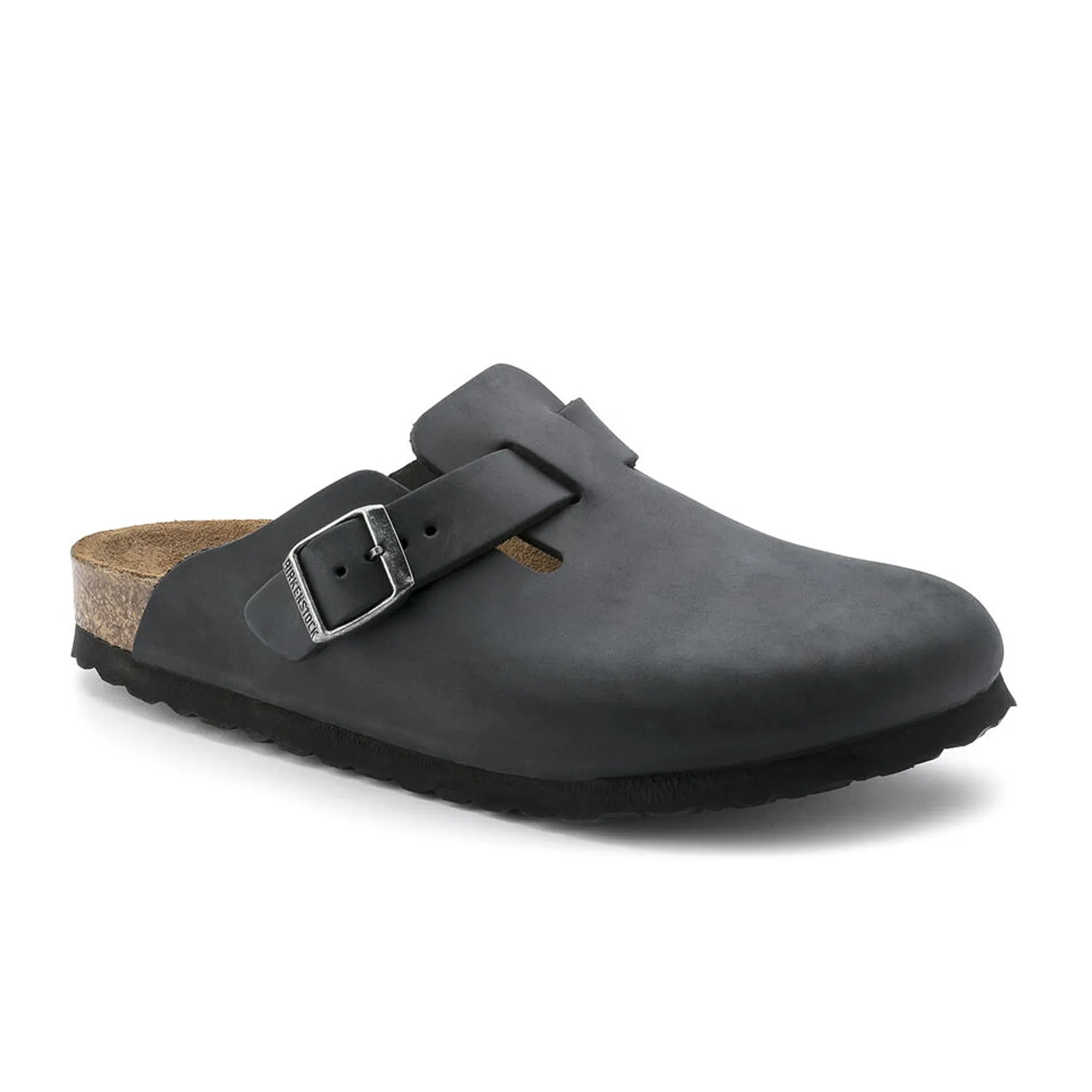 Soft Shade Morning Rush Birkenstock Boston Clog (Unisex) - Black Oiled Leather