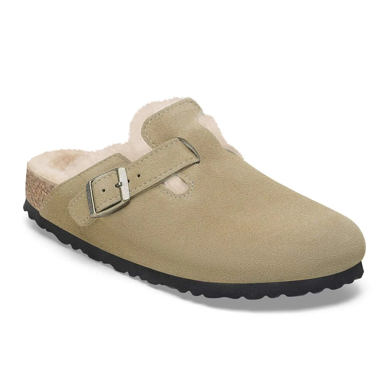 Sleek Ease Pressure Zoned Insole Birkenstock Boston Shearling Taupe Suede