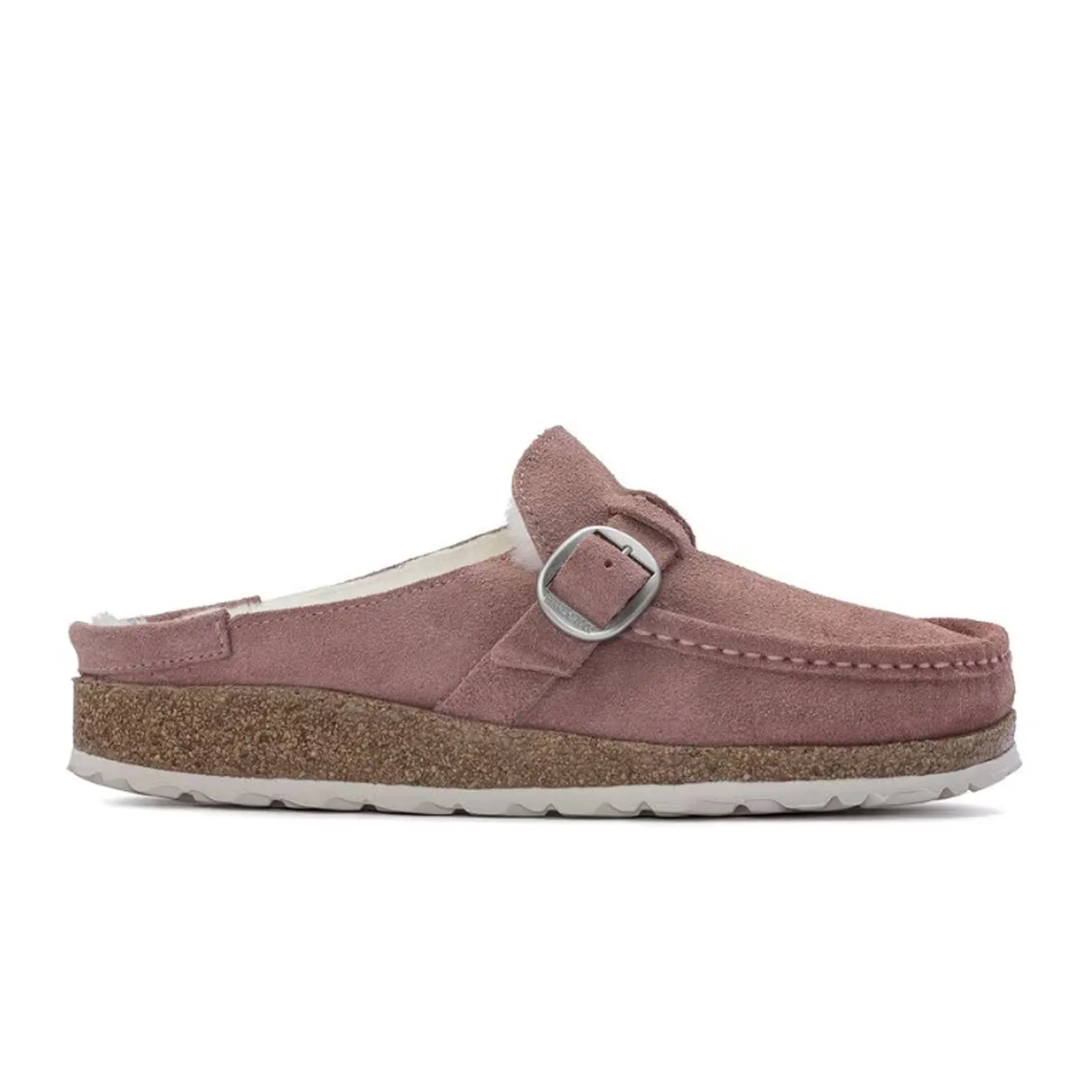 Birkenstock Buckley Narrow Clog (Women) - Pink Clay Suede/Natural Shearling Camera Fit Korean Shade